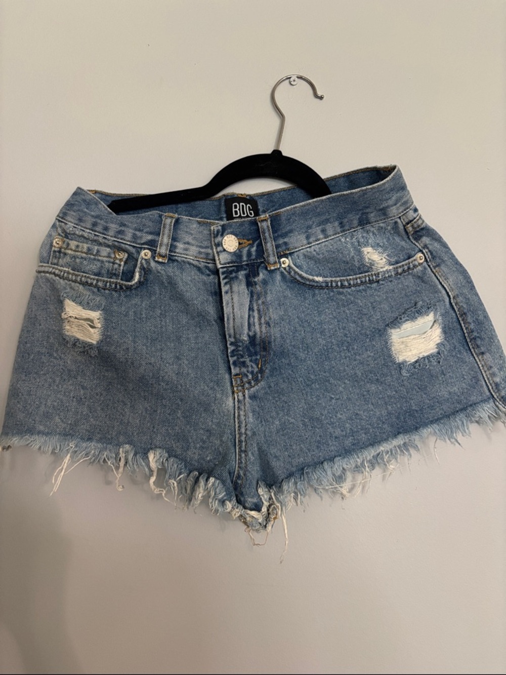 BDG Light Blue Distressed Denim Cutoff Shorts